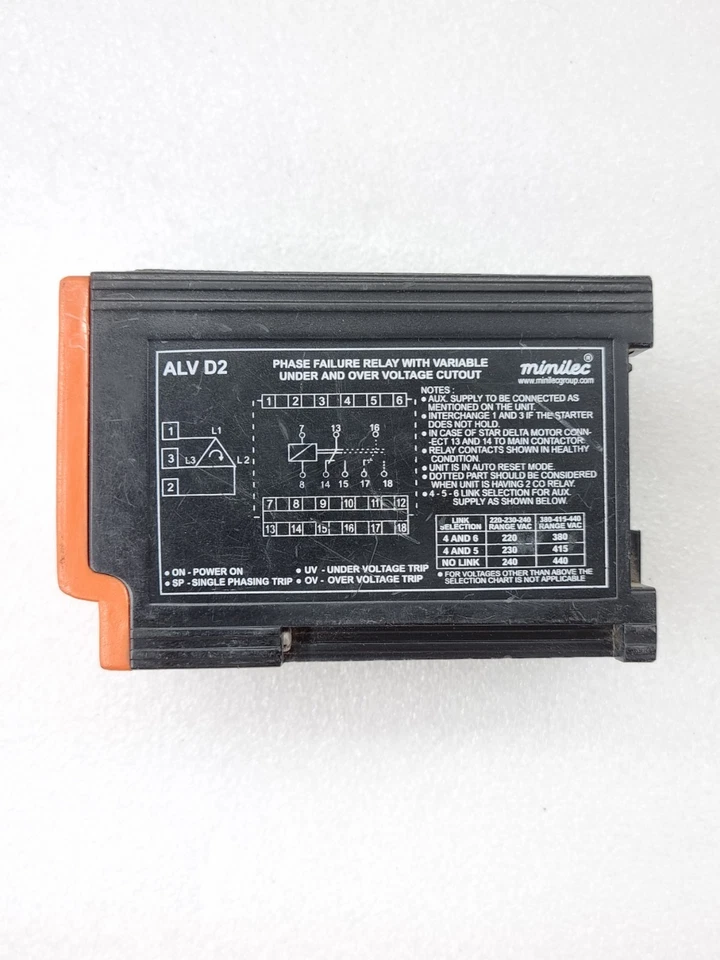 MINILEC ALV D2 PHASE FAILURE RELAY 220-230-240VAC